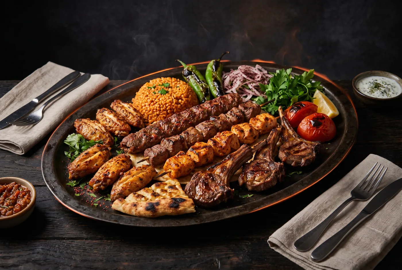 Assiette Mixte Grillade — Servi avec blé ou frites et salade