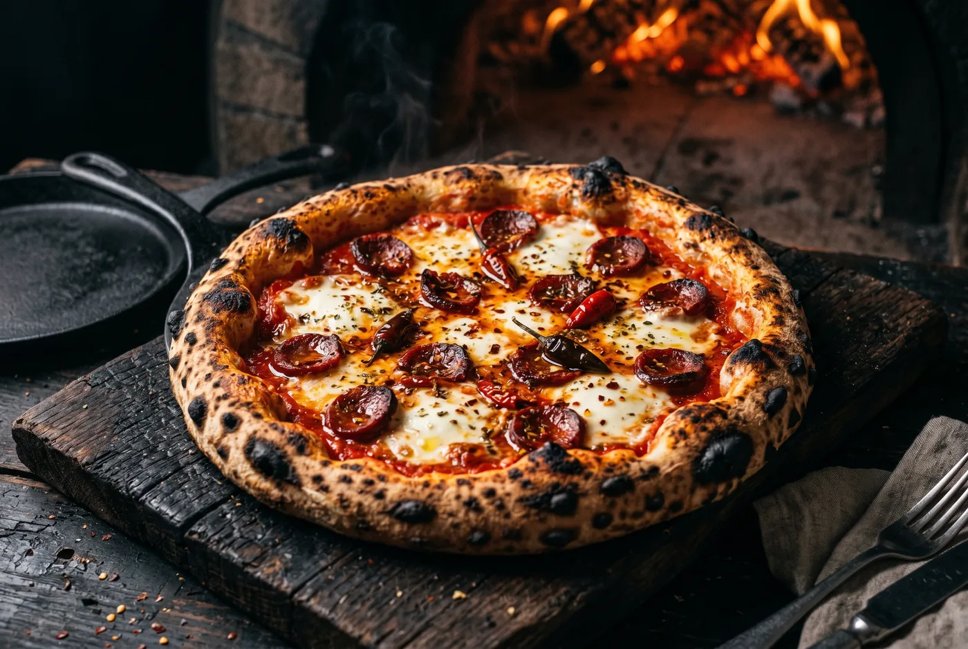 Pizza 7 Days Mixte — Sauce tomate, mozzarella, sucuk, salami, merguez, olives, poivrons